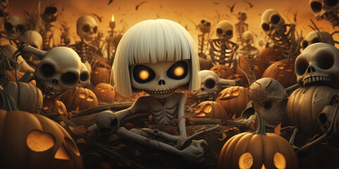 Happy Halloween holiday greeting card banner background, Halloween Zombie Party Poster, Holiday Card.