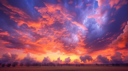 Naklejka premium Long Exposure Ai Generated Sunset Landscape with Red Clouds and Sea with Reflection