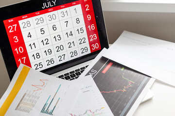 July Monthly Calendar Weekly Date Concept