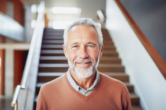 AI generated image of mature senior male on stairs