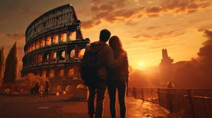 couple taking a selfie in front of the colosseum