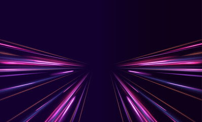  Laser beams luminous abstract sparkling isolated on a transparent background. Acceleration speed motion on night road. Light and stripes moving fast over dark background.  - obrazy, fototapety, plakaty