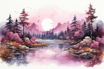 Watercolors of mountain landscapes