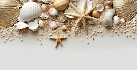 Obraz premium Sea Life Pearl and Shell Graphic Design Background with Negative Space