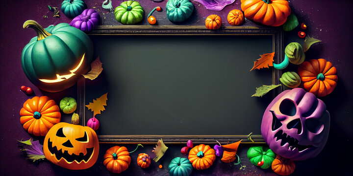 funky halloween 2023 sales banner background with copy space, top view