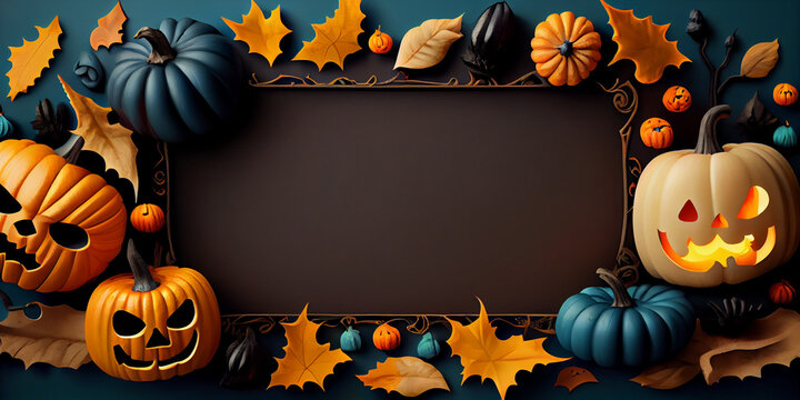 funky halloween 2023 sales banner background with copy space, top view