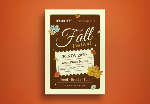 Brown Flat Design Fall Festival Flyer Layout