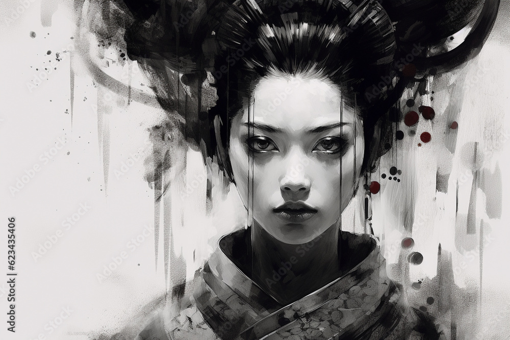 Canvas Prints generative ai geisha with folwers