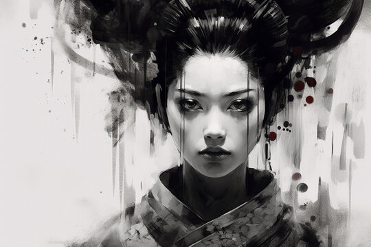 generative ai geisha with folwers