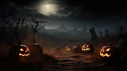 graveyard style halloween background with pumpkins with space for text