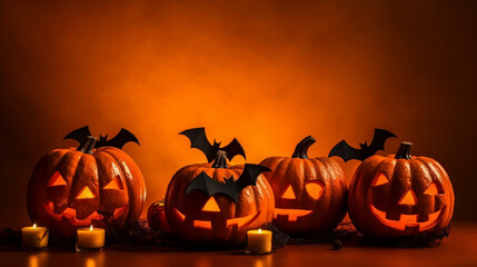 halloween 2023 background with single pumpkin and copyspace for text