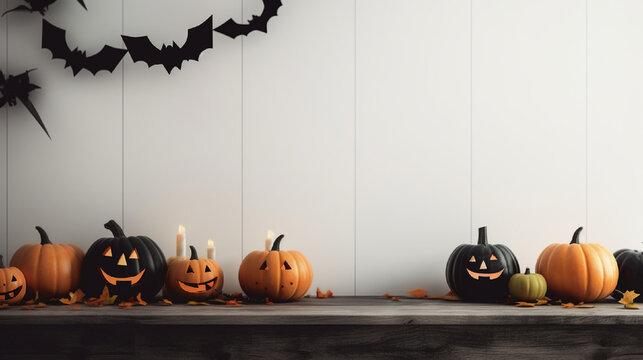 halloween 2023 background with single pumpkin and copyspace for text