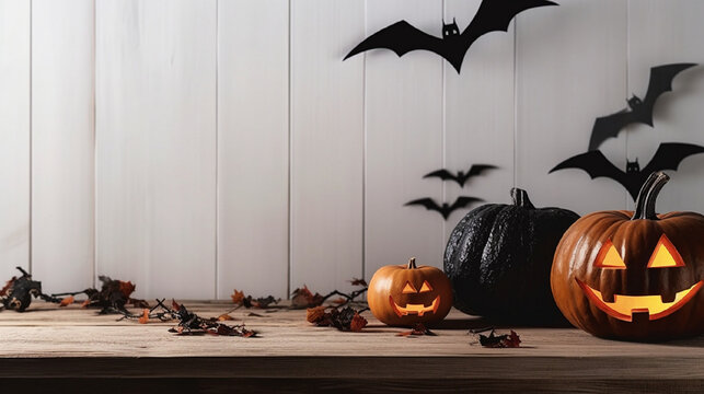 halloween 2023 background with single pumpkin and copyspace for text