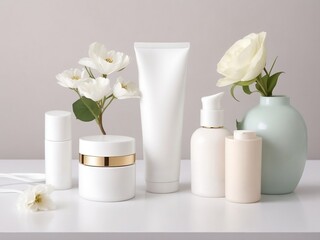 cosmetic cream and flowers