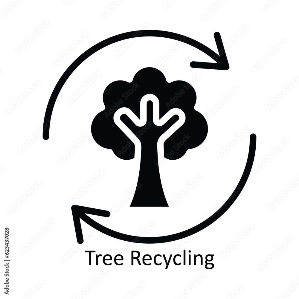 Poster tree recycling vector solid icon design illustration. nature and ecology symbol on white background 