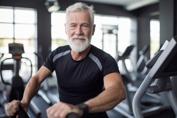 Fototapeta na wymiar Portrait of senior man working out gym fitness, fitness concept. Senior healthy lifestyle with fitness gym and healthy life middle aged man