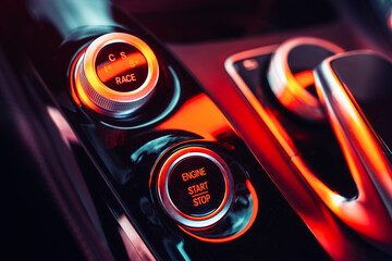 Luxury supercar engine start and stop button