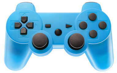 Blue gaming controller isolated on white background.