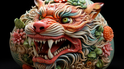 Fototapeta na wymiar Chinese zodiac dragon ceramic carved. Fantasy Asian Art Celebration of Chinese new year 2024 ,Generative Ai