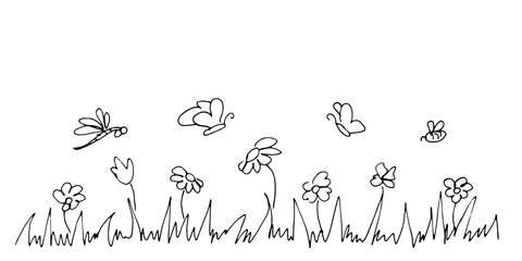 Flowers herbs and plants handdrawn in the style of doodles