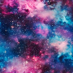 Fototapeta na wymiar Seamless glittered galaxy background, space pattern, nebula backdrop, created with generative AI technology