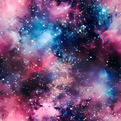 Seamless glittered galaxy background, space pattern, nebula backdrop, created with generative AI technology