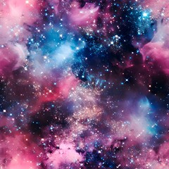Fototapeta premium Seamless glittered galaxy background, space pattern, nebula backdrop, created with generative AI technology