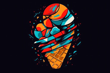 minimalistic cone of colorful colored ice cream logo generative ai