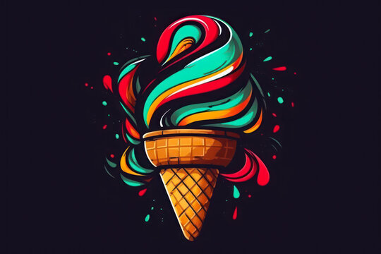 minimalistic cone of colorful colored ice cream logo generative ai