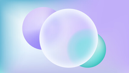 Glassmorphism gradient background with round glass frame. 3d blurry vector effect for landing website or banner digital design. Pastel turquoise and purple blur layout with circle overlay element.