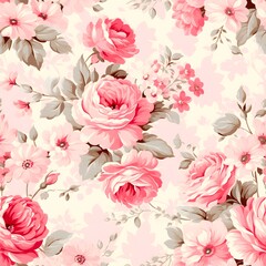 Pretty seamless pink rose pattern background, created with generative AI technology