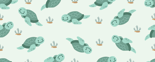 Sea life turtle doodle pattern