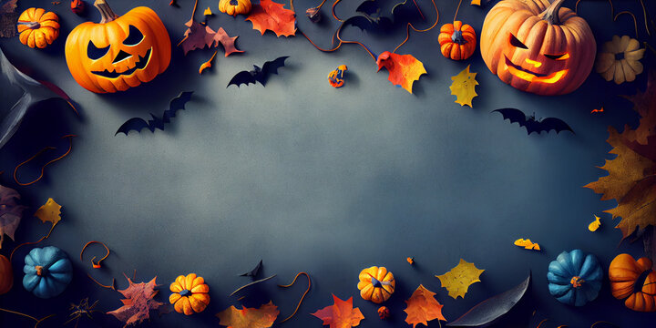 funky halloween 2023 sales banner background with copy space, top view