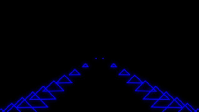 Geometric blue triangles loop futuristic black background