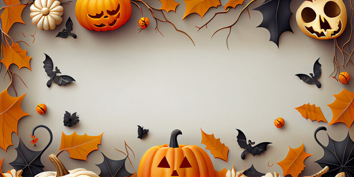 funky halloween 2023 sales banner background with copy space, top view