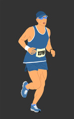 Sprinter runner vector illustration isolated on black background. Marathon racer running on race competition. Sport man activity. Athlete boy in start of race. Muscular male focus.