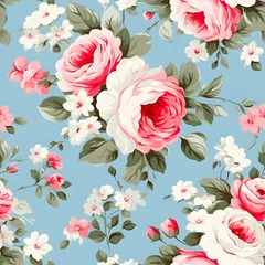 Outdoor kussens Pretty blue seamless rose pattern background, created with generative AI technology © Andrea
