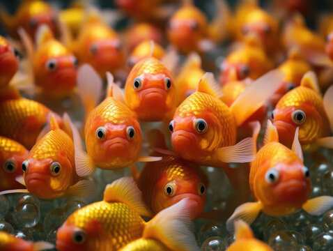 many goldfish orange fish. overpopulation