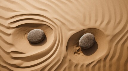 Zen stone in the sand with ripples. 3d illustration.