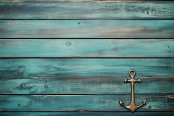 Anchors on wooden blue wall, navigations concept. Generative AI