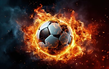 Soccer ball on fire, sports concept, black background. Generative AI
