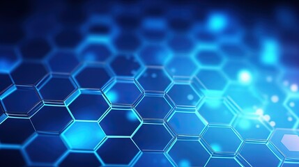 Blue background with honeycombs, technology concept. Generative AI