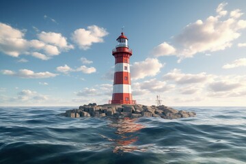 Landscape with lighthouse in the middle of the sea. Generative AI