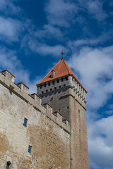 Low angle view of the Kuressaare Episcopal Castle on a sunny spring day. Saaremaa island, Estonia.