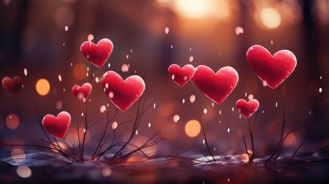 Naklejka Red hearts bokeh red background blurred digital art heart shape valentine's day