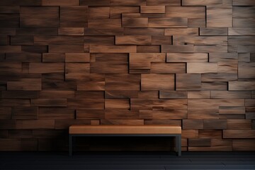 Bench and wall with wooden details, architecture concept. Generative AI
