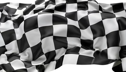 Tuinposter checkered flag waving, white background, wallpaper, Checkered black and white racing flag © Baloch