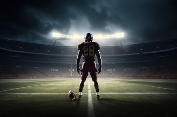 American football player, stadium in the background. Generative AI