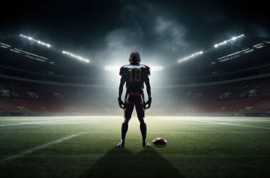 American football player, stadium in the background. Generative AI