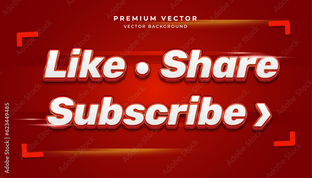 Aufkleber premium vector 3d shiny red effect on red background. like share subscribe text for streaming